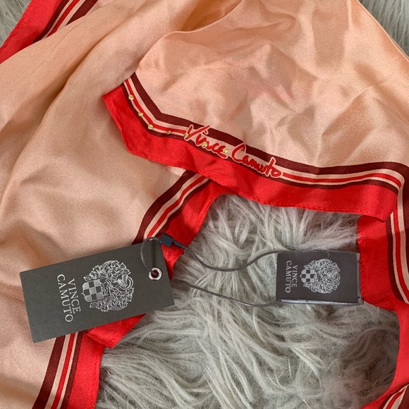 Vince Camuto-Red Pop Stud Border Silk Kite Scarf - Picture 3 of 4